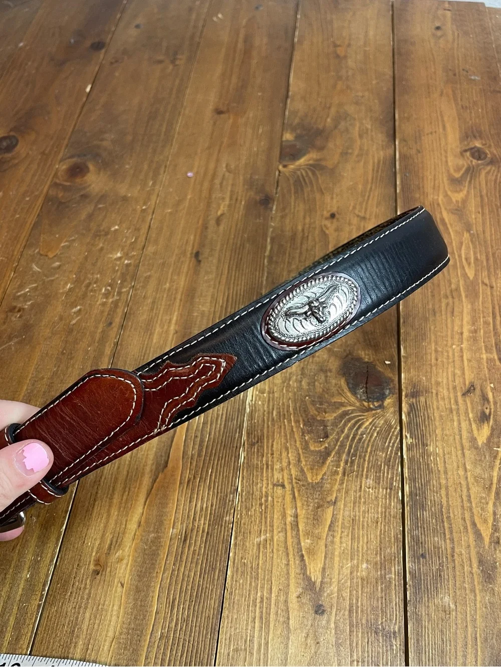 Nocona size 26 black and brown leather western belt